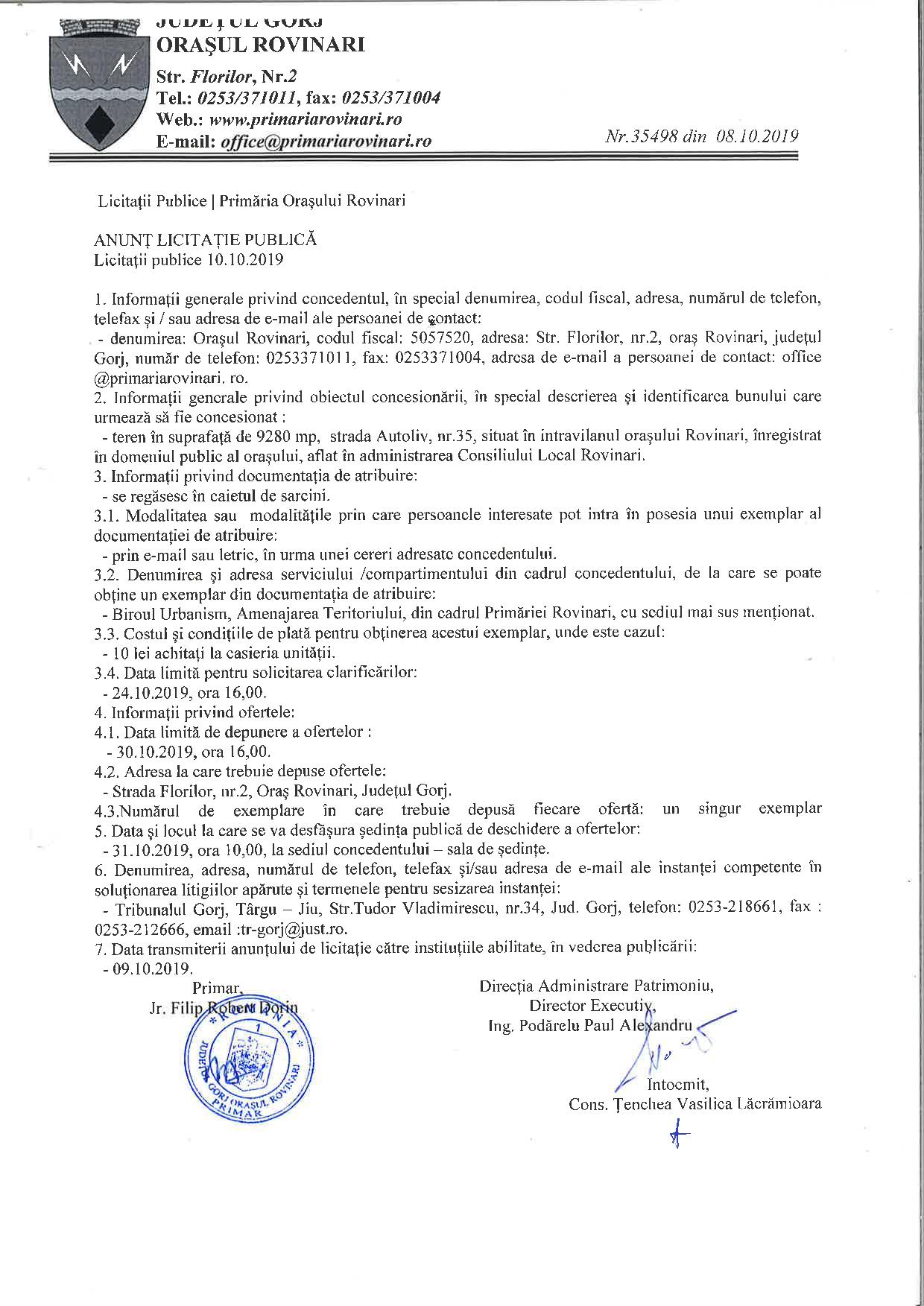 ANUNT LICITATIE PUBLICA