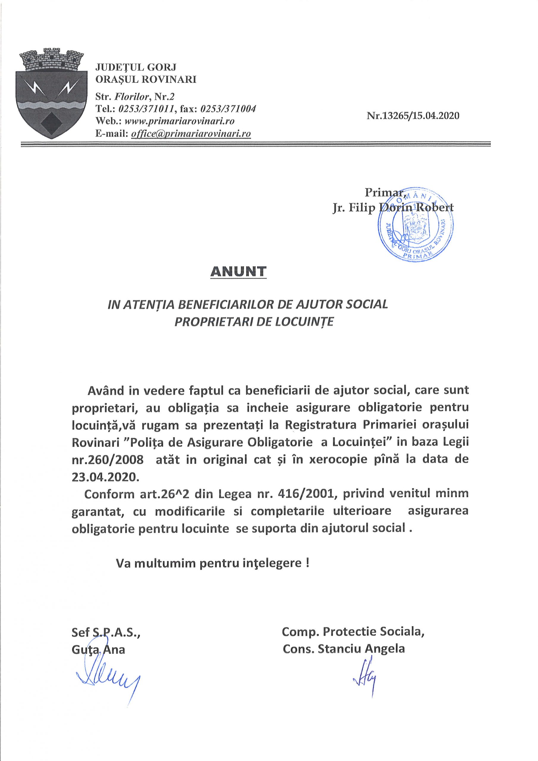 În atenția beneficiarilor de ajutor social, proprietari de locuințe