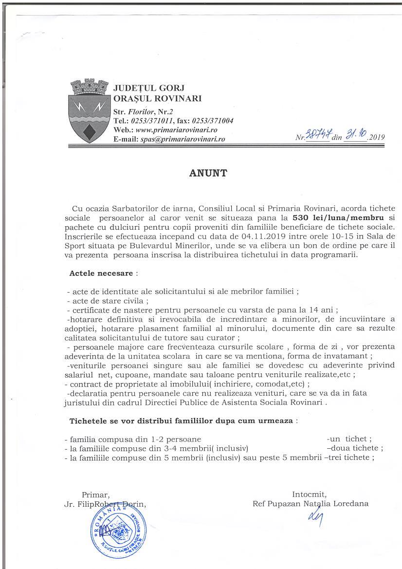 ANUNT TICHETE SOCIALE