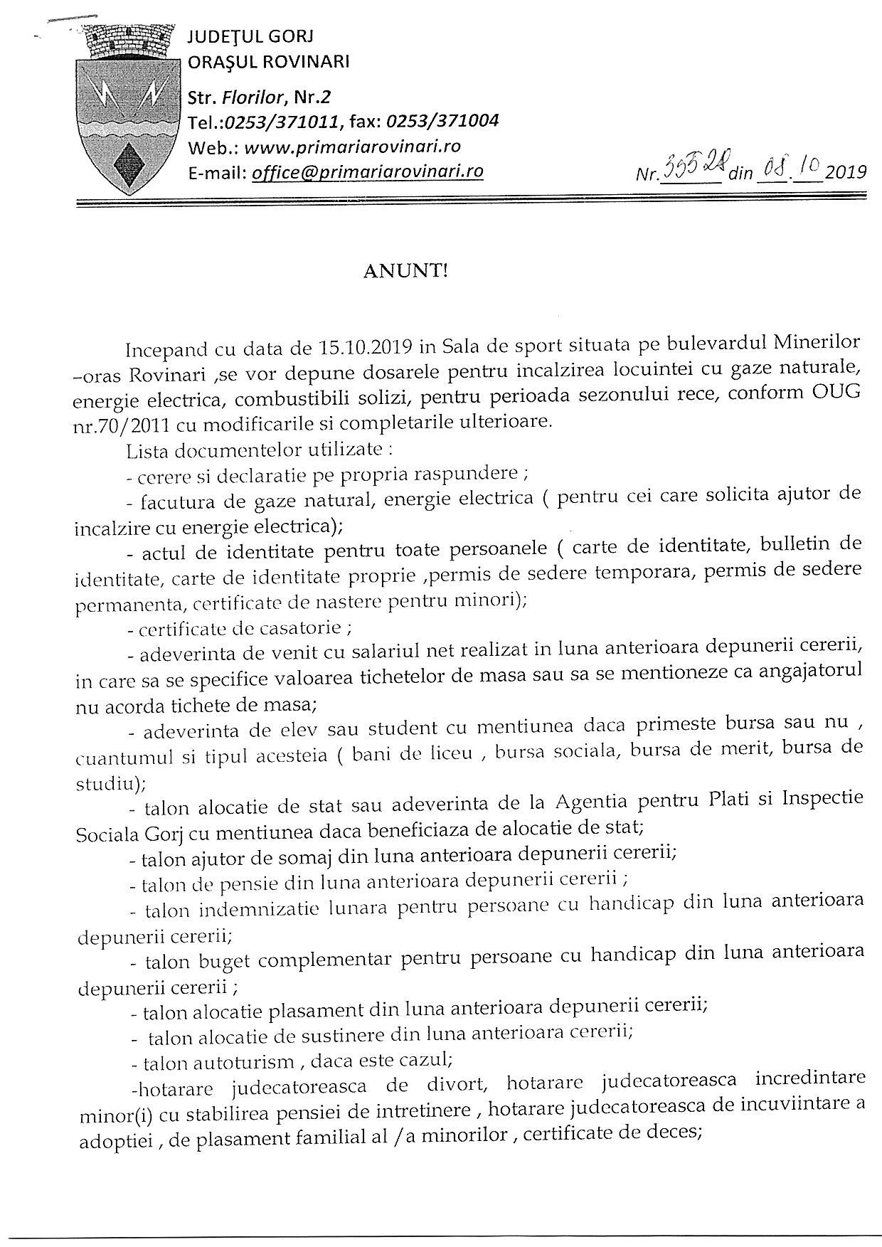 ANUNT DEPUNERE DOSAR INCALZIRE