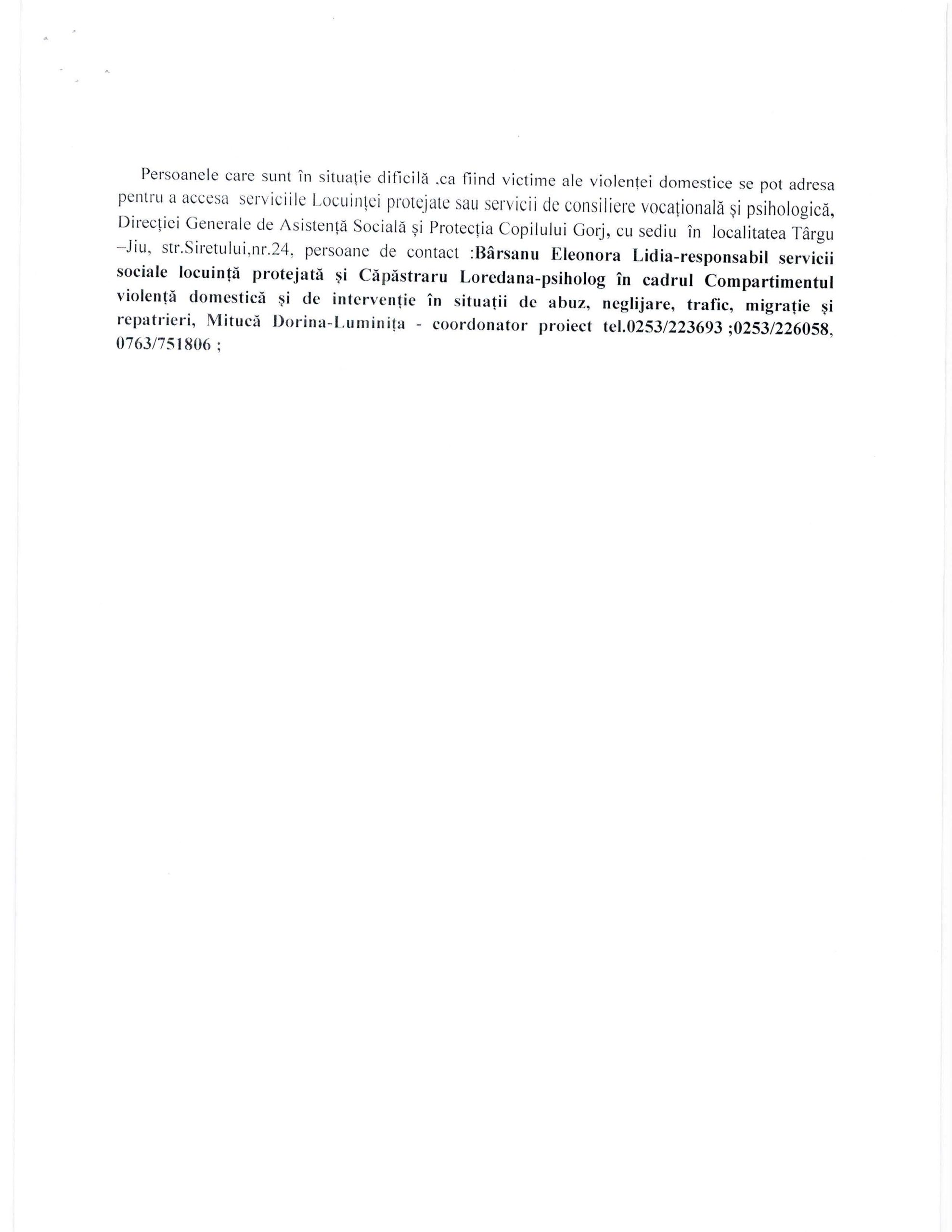 Comunicat “O viață în siguranță fără violență domestică”
