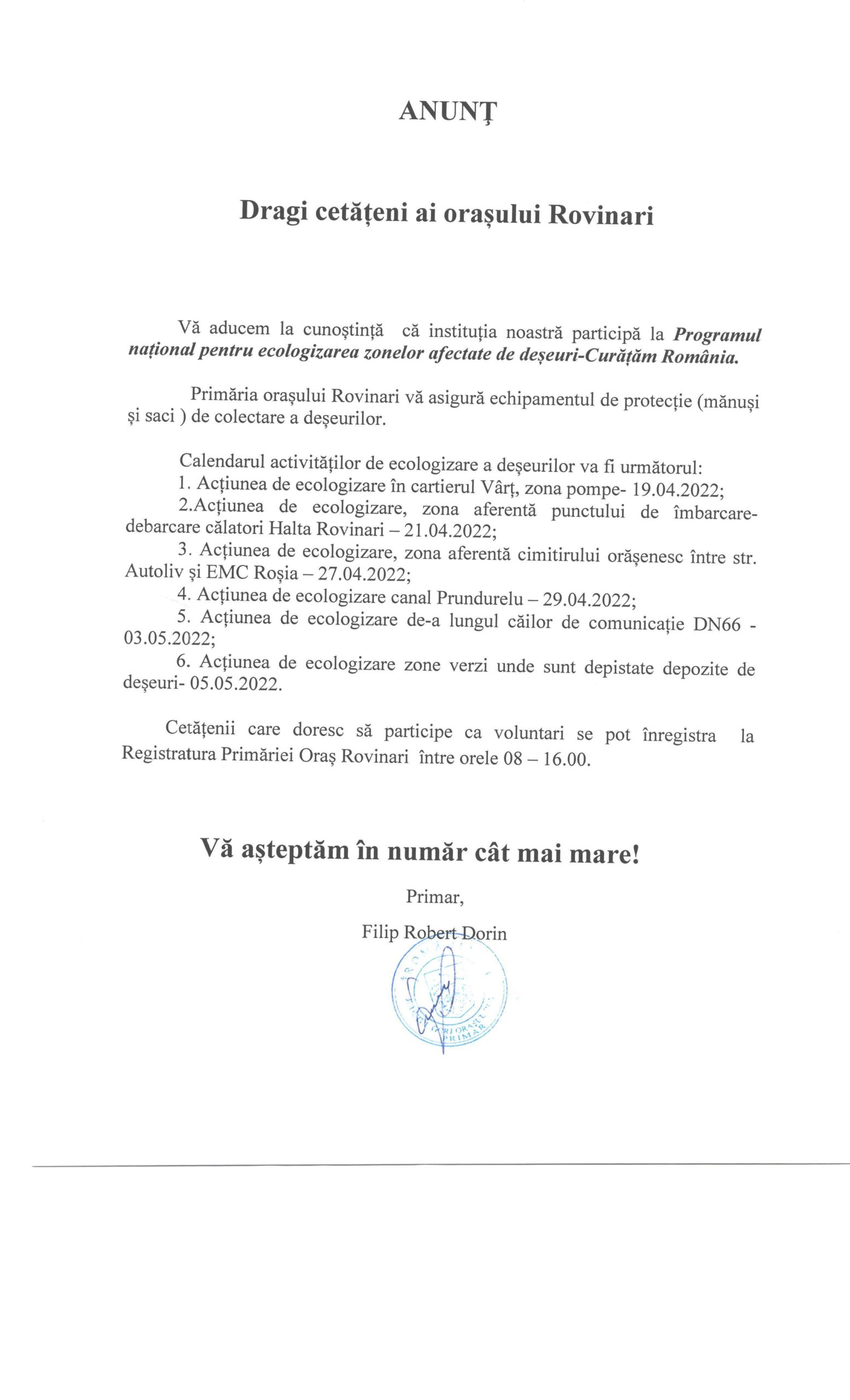 ANUNT ECOLOGIZARE