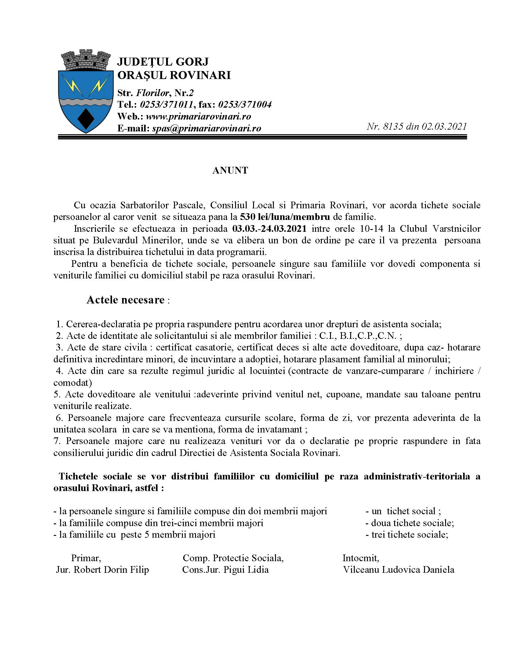 Anunț privind modalitatea de acordare a Tichetelor Sociale cu ocazia Sărbătorilor Pascale