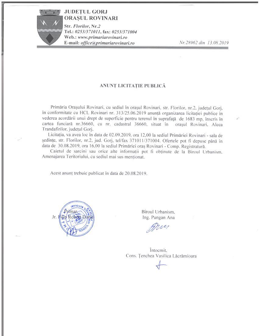 ANUNT LICITATIE PUBLICA