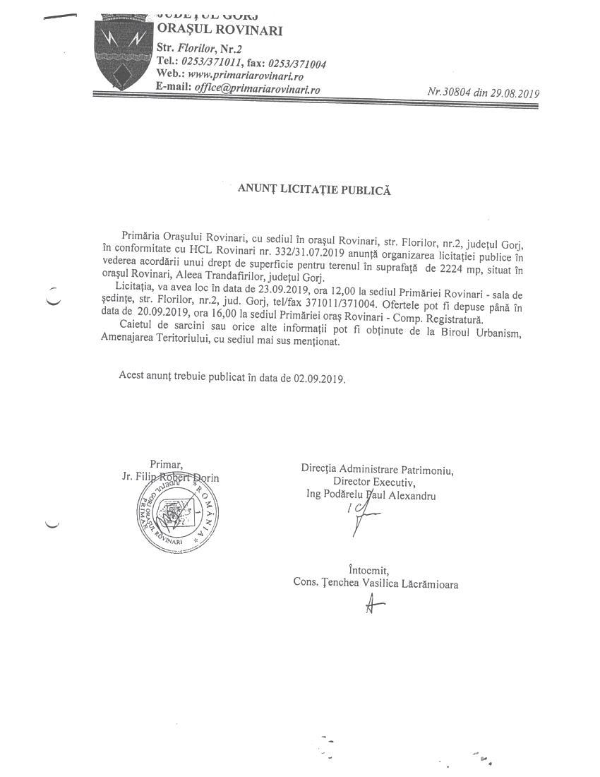 ANUNT LICITATIE PUBLICA